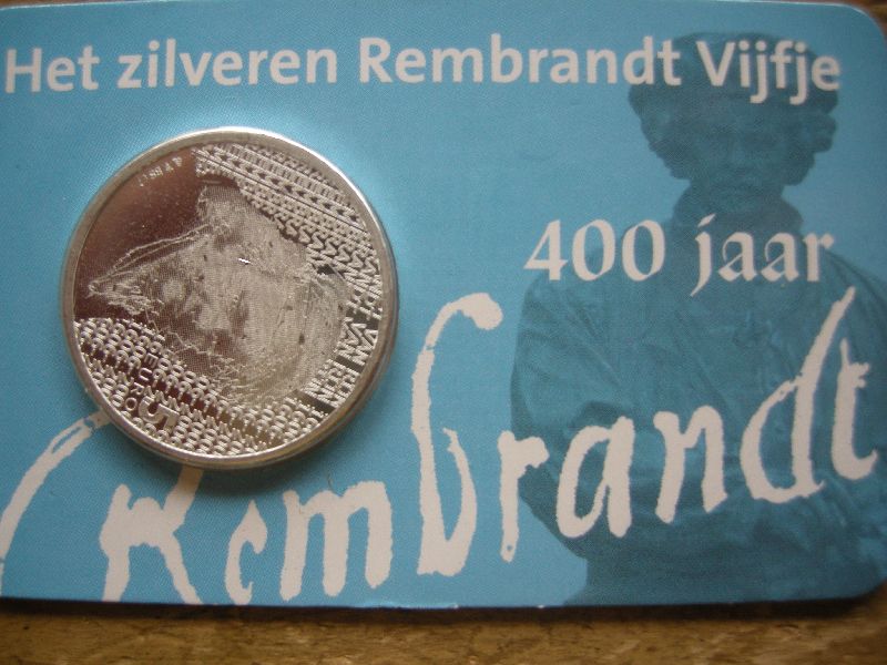 5 Euromunt Nederland 2006 Rembrand v Rijn in Coincard UNC (afbeelding voor) 5 Euromunt Nederland 2006 Rembrand v Rijn in Coincard UNC